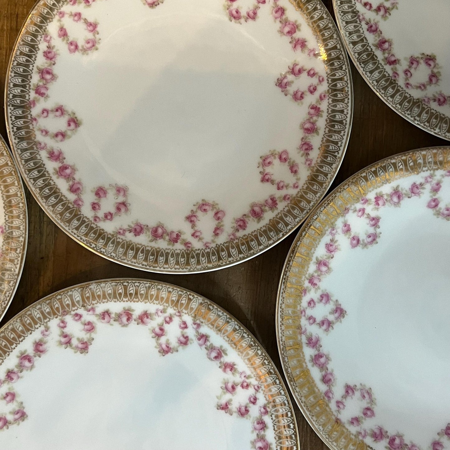 Vintage Hohenzollern Wittelsbach German Bavarian China Pink Gold Floral Small Plates - Set of 5