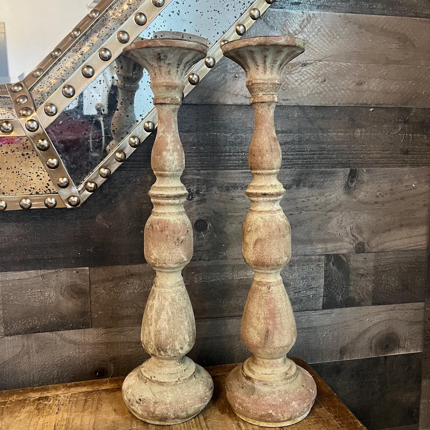 Pair of Tall Rustic Pillar Candle Holders