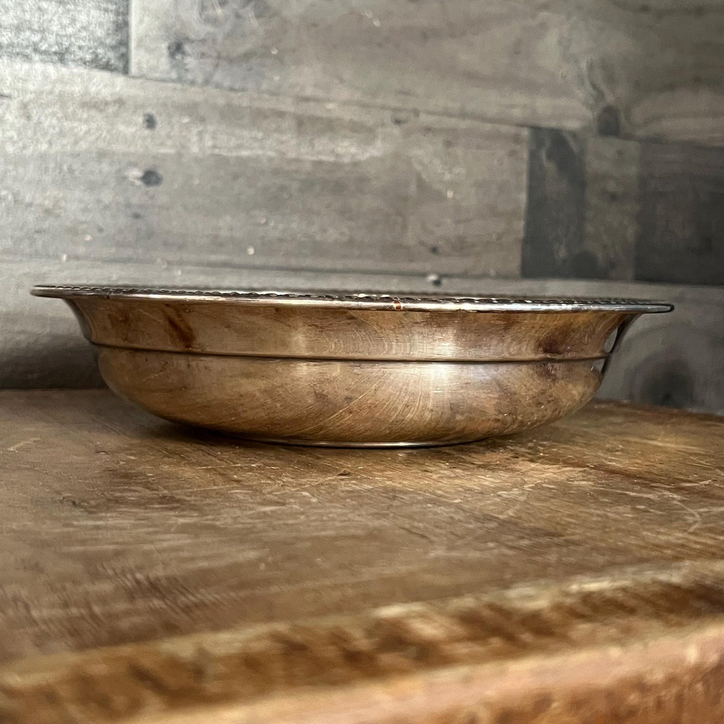 Vintage Art S Co Round Silverplated Shallow Bowl with Braided Accent Rim