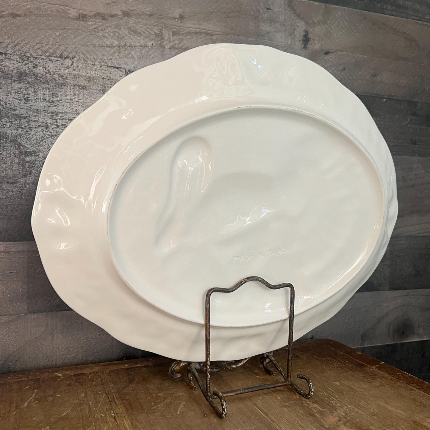 Vintage White Thanksgiving Oval Serving Tray Platter with Turkey Motif