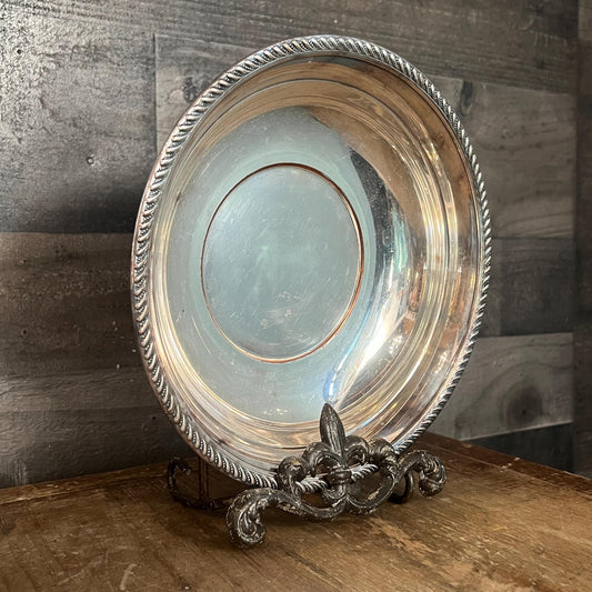 Vintage Art S Co Round Silverplated Shallow Bowl with Braided Accent Rim