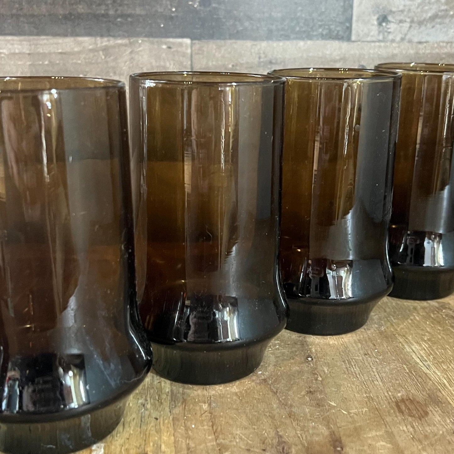 Libbey Glass Company Brown Tawny Impromptu Flat Tumbler Glasses - Set of 7