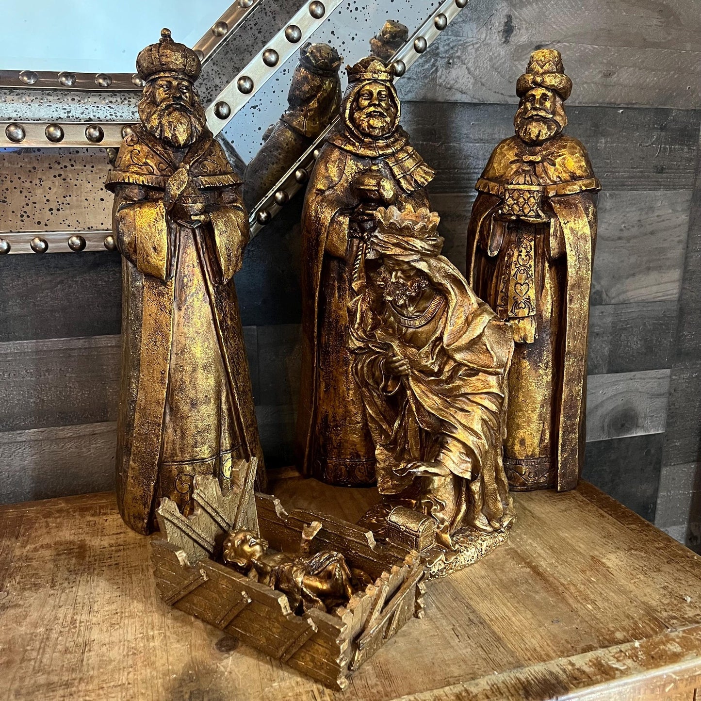 Vintage Gold Tone Large Nativity Set