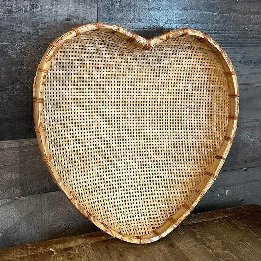Vintage Heart Shaped Woven Wicker Strainer Basket