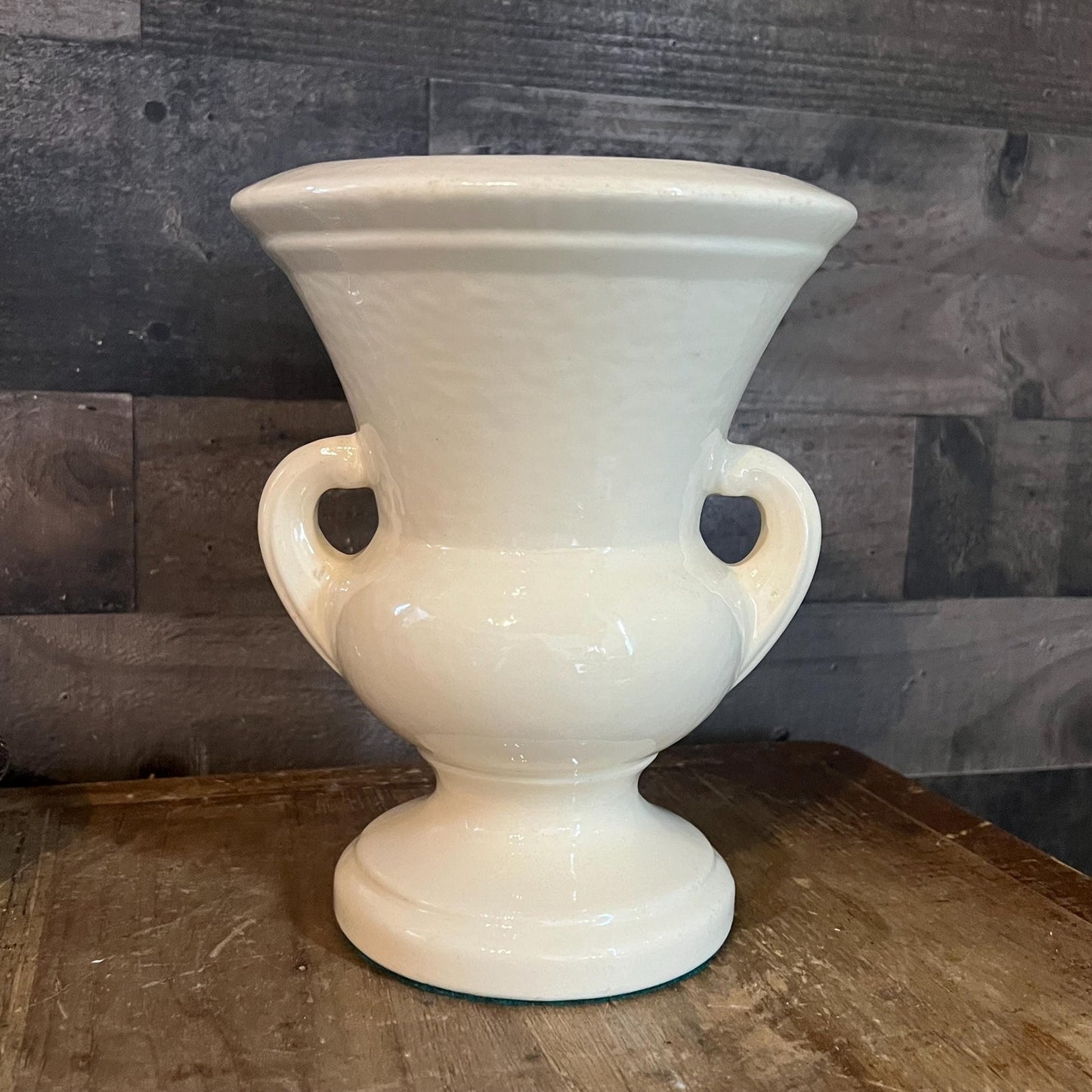 Vintage Creamy White Handled Trophy Urn Pottery Vase