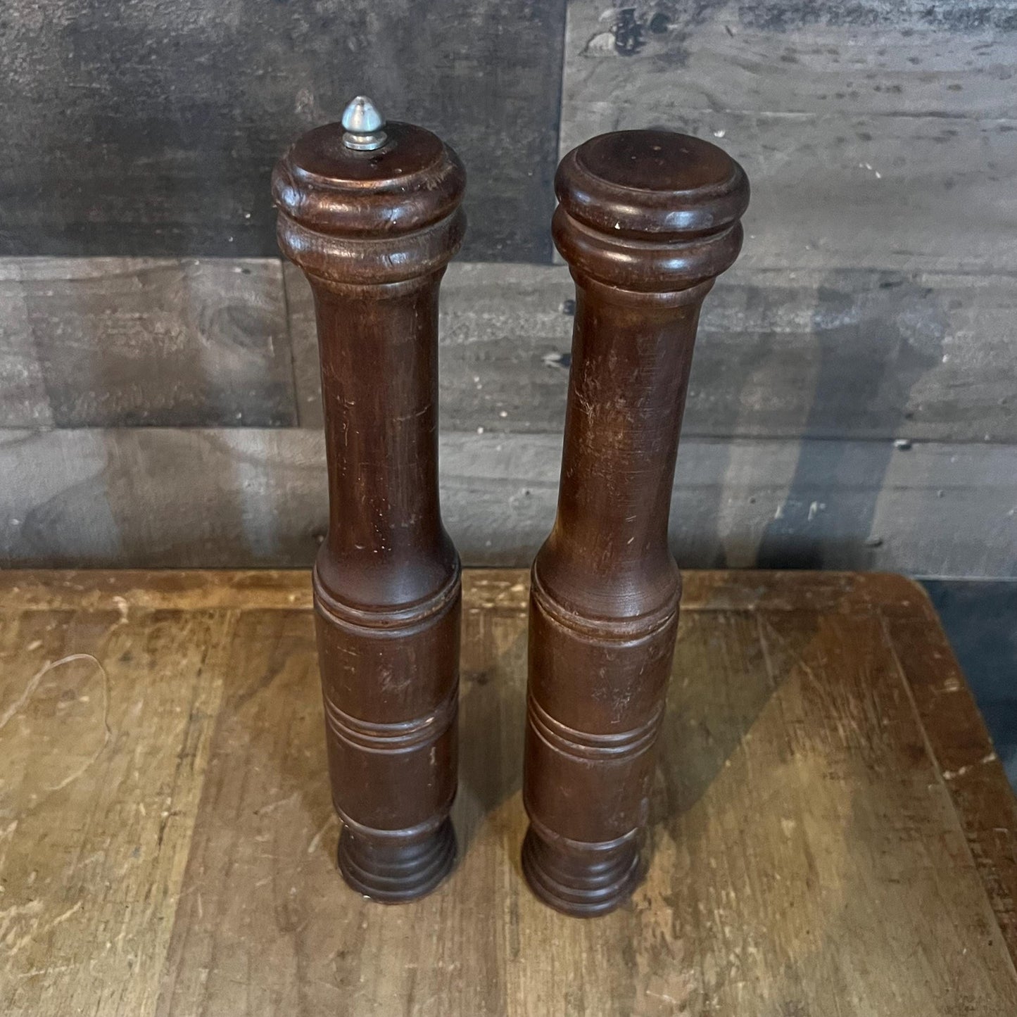 Vintage Tall Wooden Salt and Pepper Shaker / Grinder