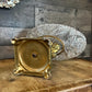 Vintage Thick Cut Crystal Oval Bowl with Gold Tone Brass Cherub Angel Pedestal and Marble Footed Base