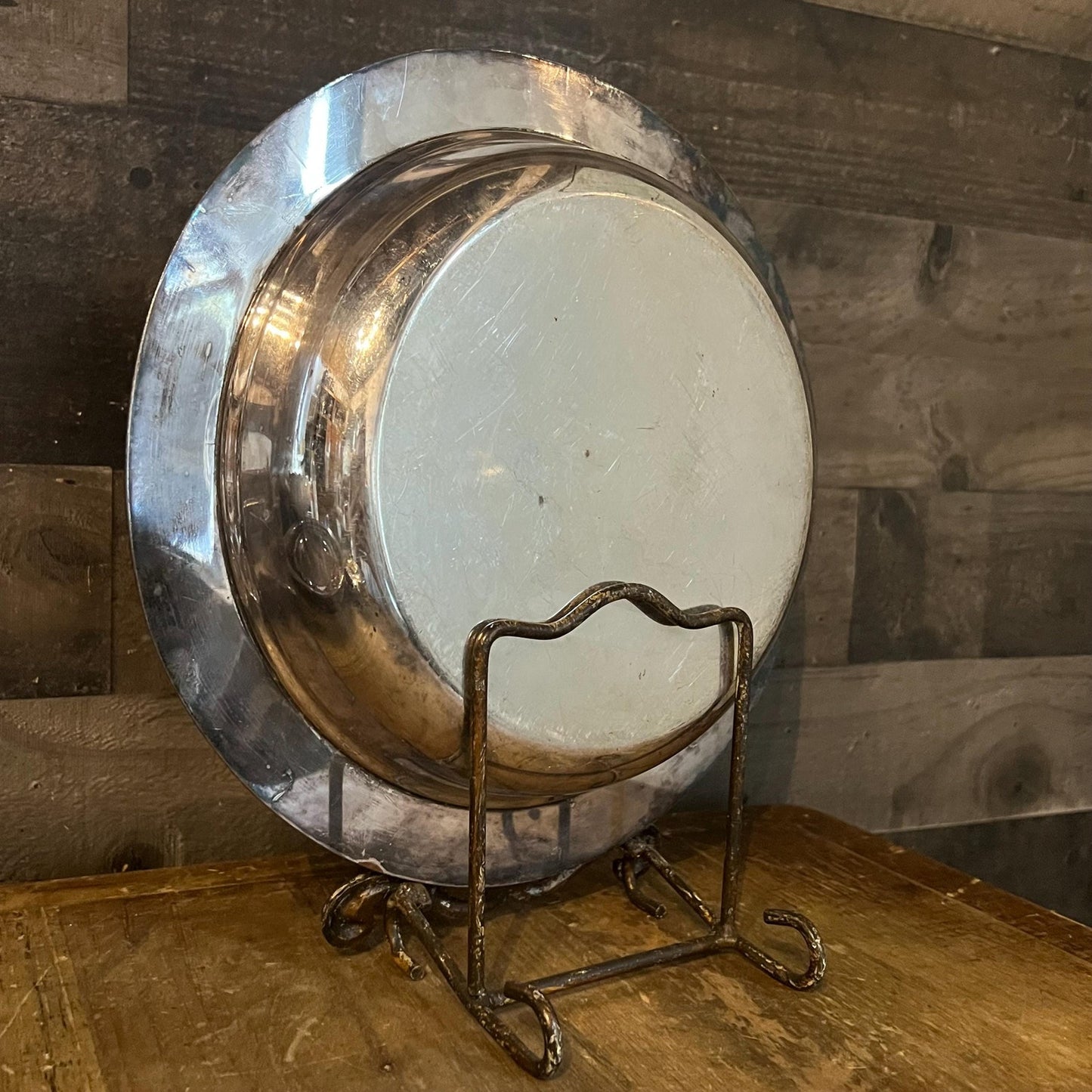 Vintage Silverplated Round Shallow Bowl with Braided Rim Accent