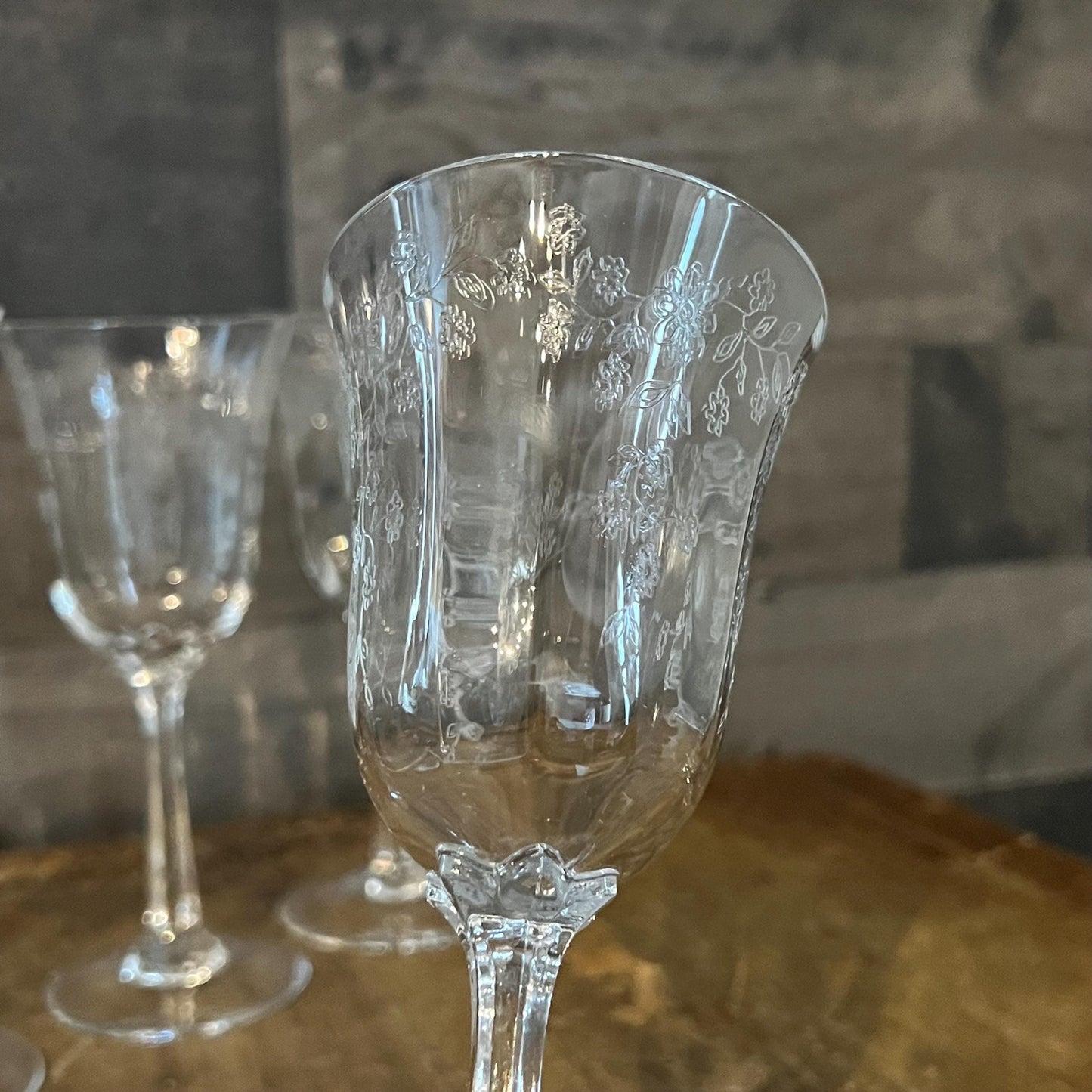 Vintage Lenox Crystal Castle Garden Wine Glasses - Set of 5