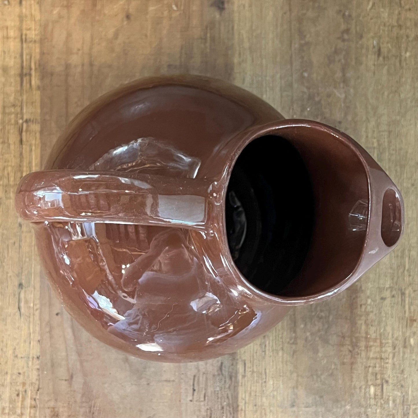 Vintage Hall Pottery Brown Handled Round Bubbly Pitcher