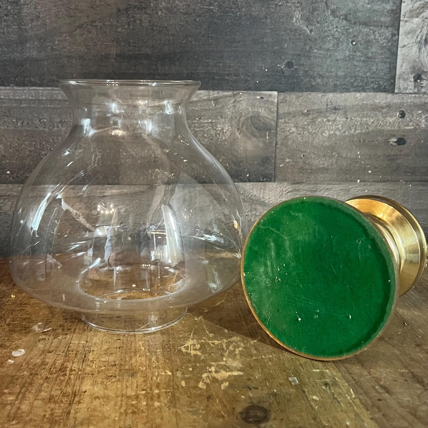 Vintage Brass Candle Holder with Clear Bubbly Glass Hurricane - Candlestick Holder - Pillar Candle Holder
