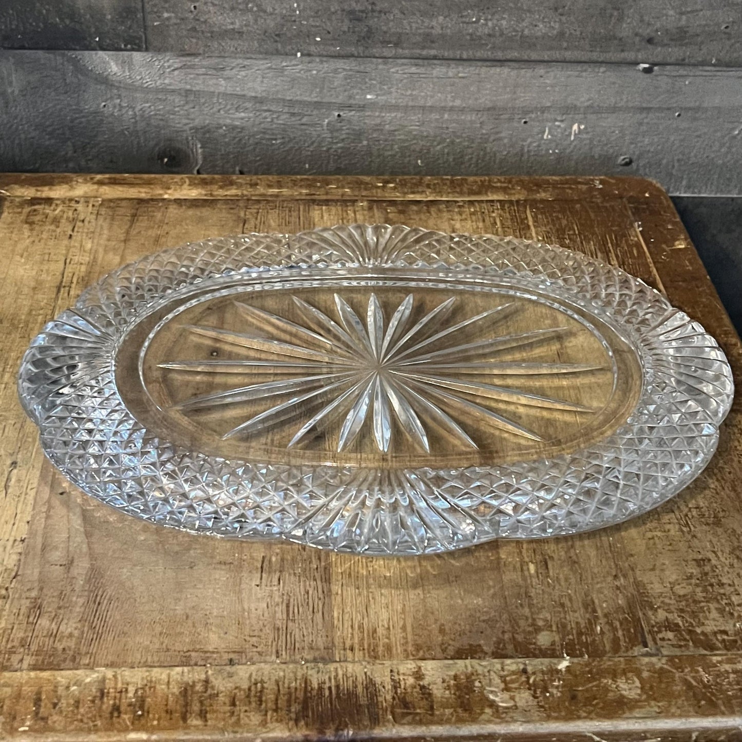 Vintage Crystal Glass Oval Tray - Trinket Tray - Serving Tray - Bar Cart Tray - Perfume Tray