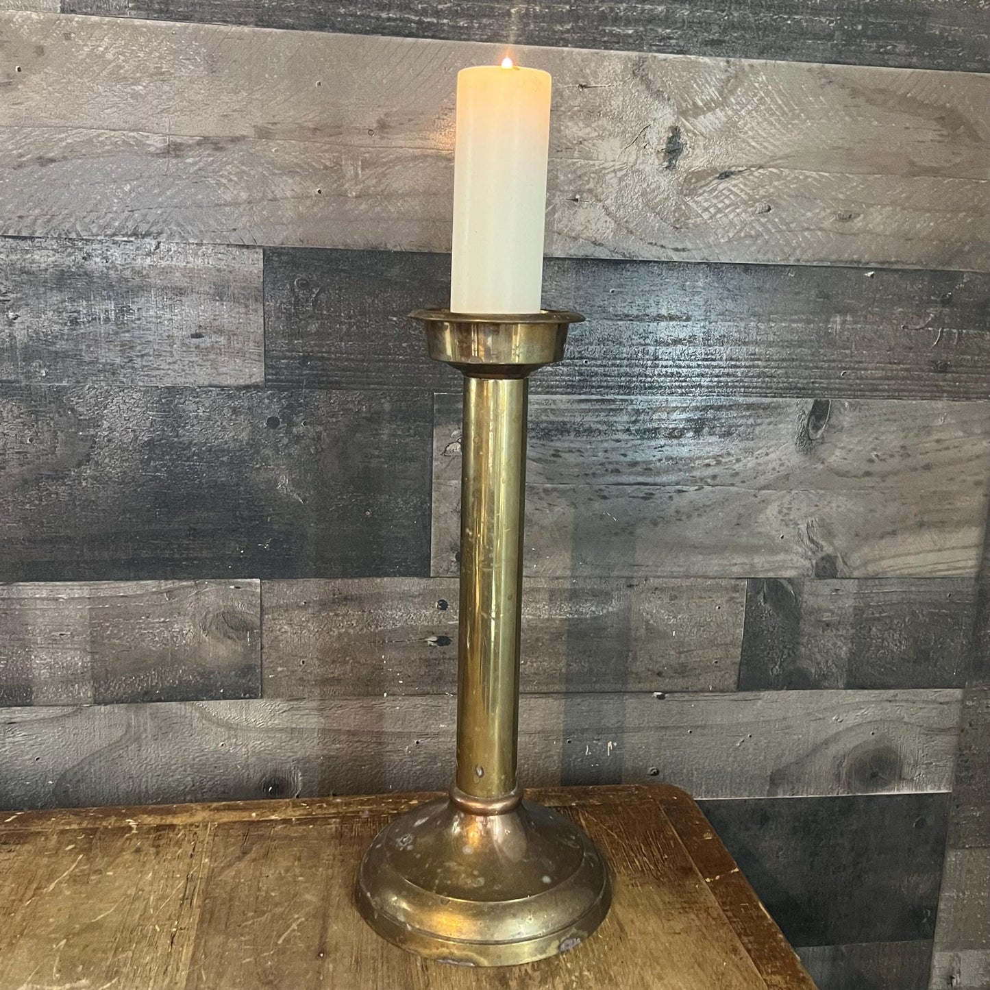 Tall Vintage Solid Brass Candle Holder - Pillar Candle Holder - Candlestick Holder