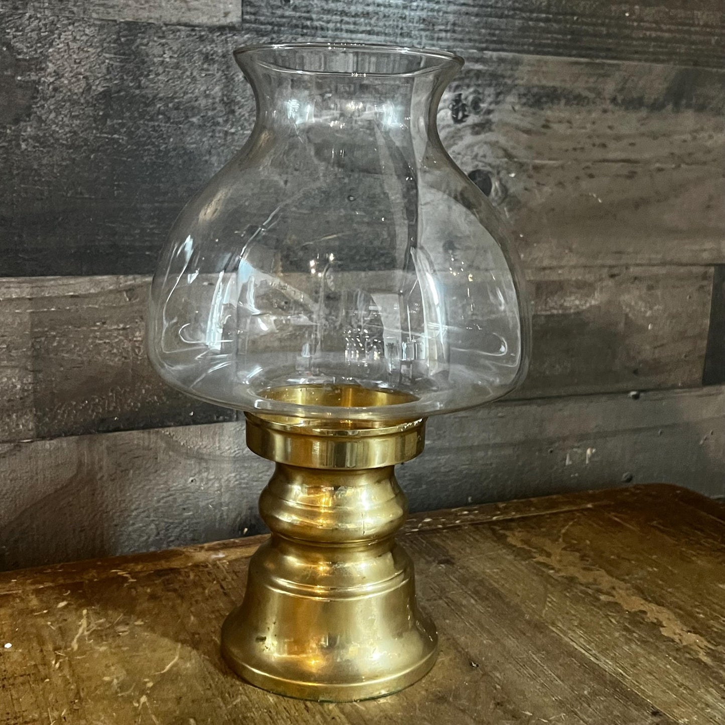 Vintage Brass Candle Holder with Clear Bubbly Glass Hurricane - Candlestick Holder - Pillar Candle Holder