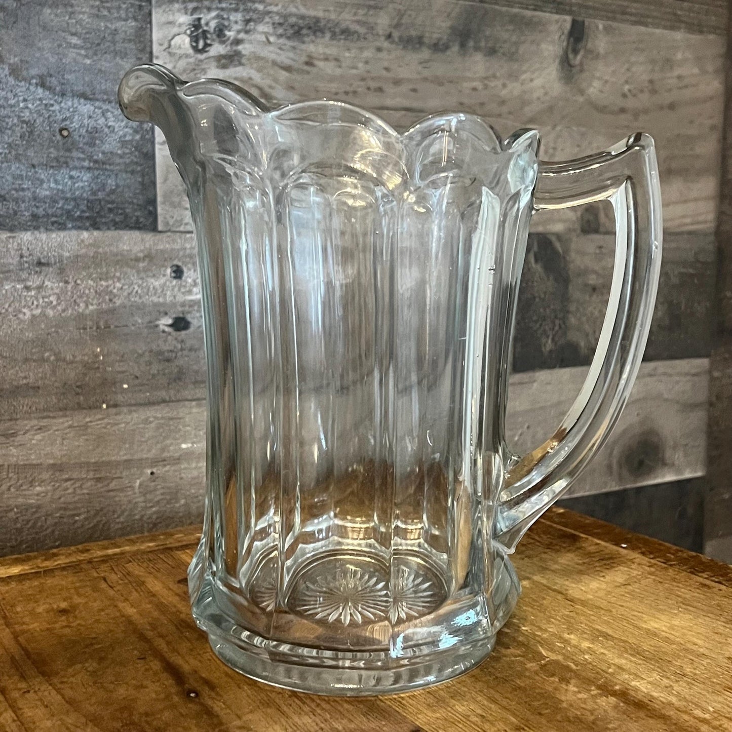 Antique Clear Imperial Glass Pure Colonial Scallop Rim Handled Pitcher