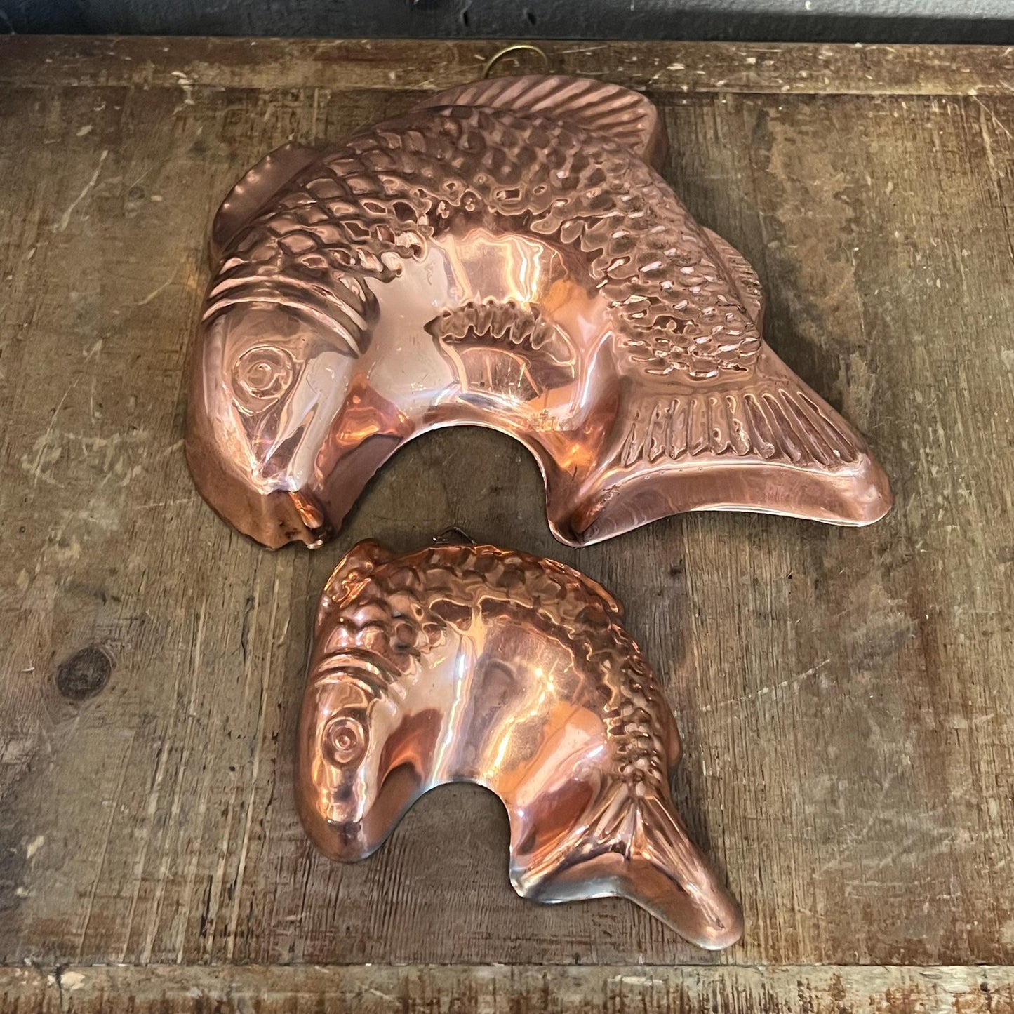 Vintage Copper Big Fish Little Fish Wall Hanging Molds