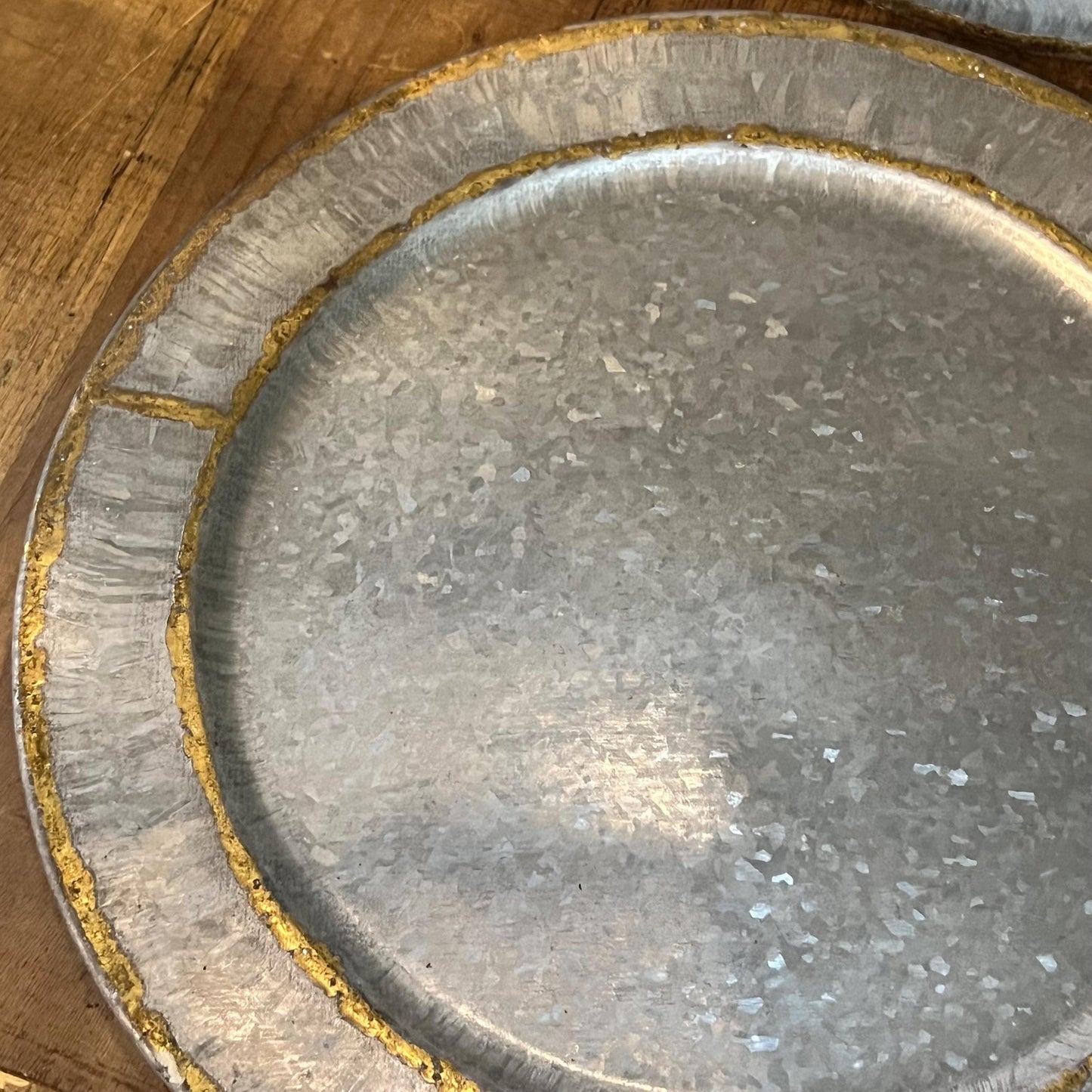 Hearth and Hand Magnolia Galvanized Charger Plate / Tray with Gold Rim Accent - Pair