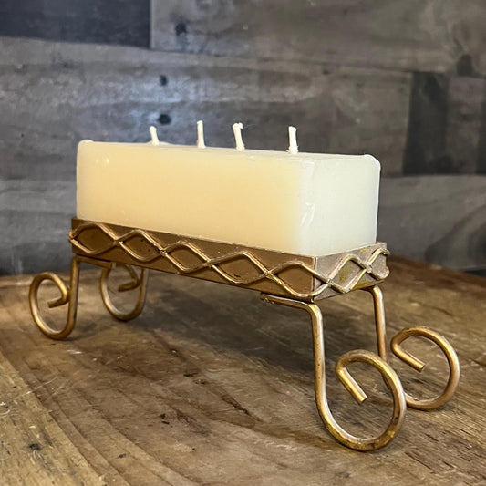 Petite Gold Tone Rectangular Candle Holder with Candle