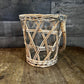 Wicker Rattan Handled Basket Clear Glass Vase