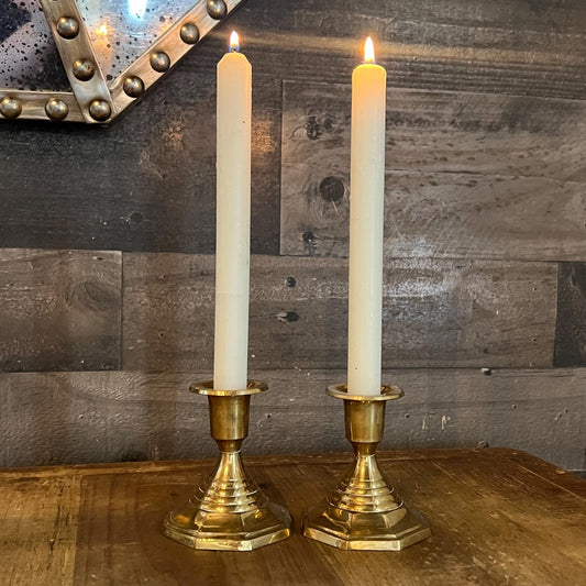 Vintage Brass Octagon Base Candlestick Holders - Pair