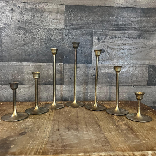 Vintage Set of 7 Brass Graduating Tiered Candlestick Holders