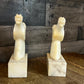 Vintage Heavy Creamy White Marbled Stone Horse Bust Bookends - Pair