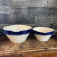 Vintage Grespots Digoins Beige and Blue Glazed Rim Large and Medium Mixing Bowls