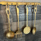 Solid Brass Serving Utensil Set with Wall Mounted Holder