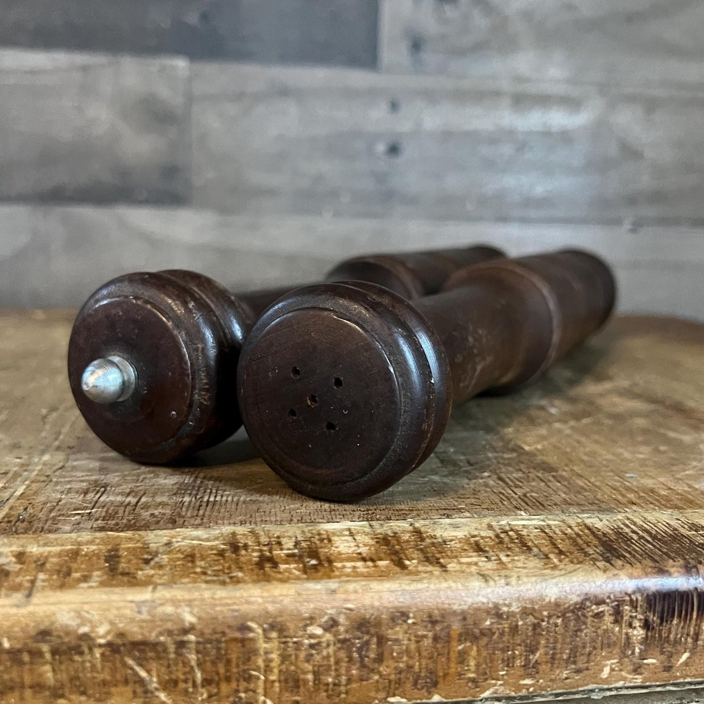 Vintage Tall Wooden Salt and Pepper Shaker / Grinder