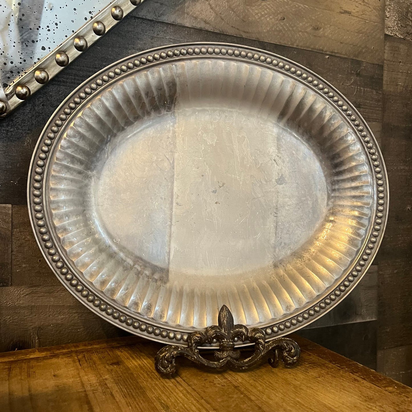 Wilton Armetale Flutes and Pearls Oval Serving Tray