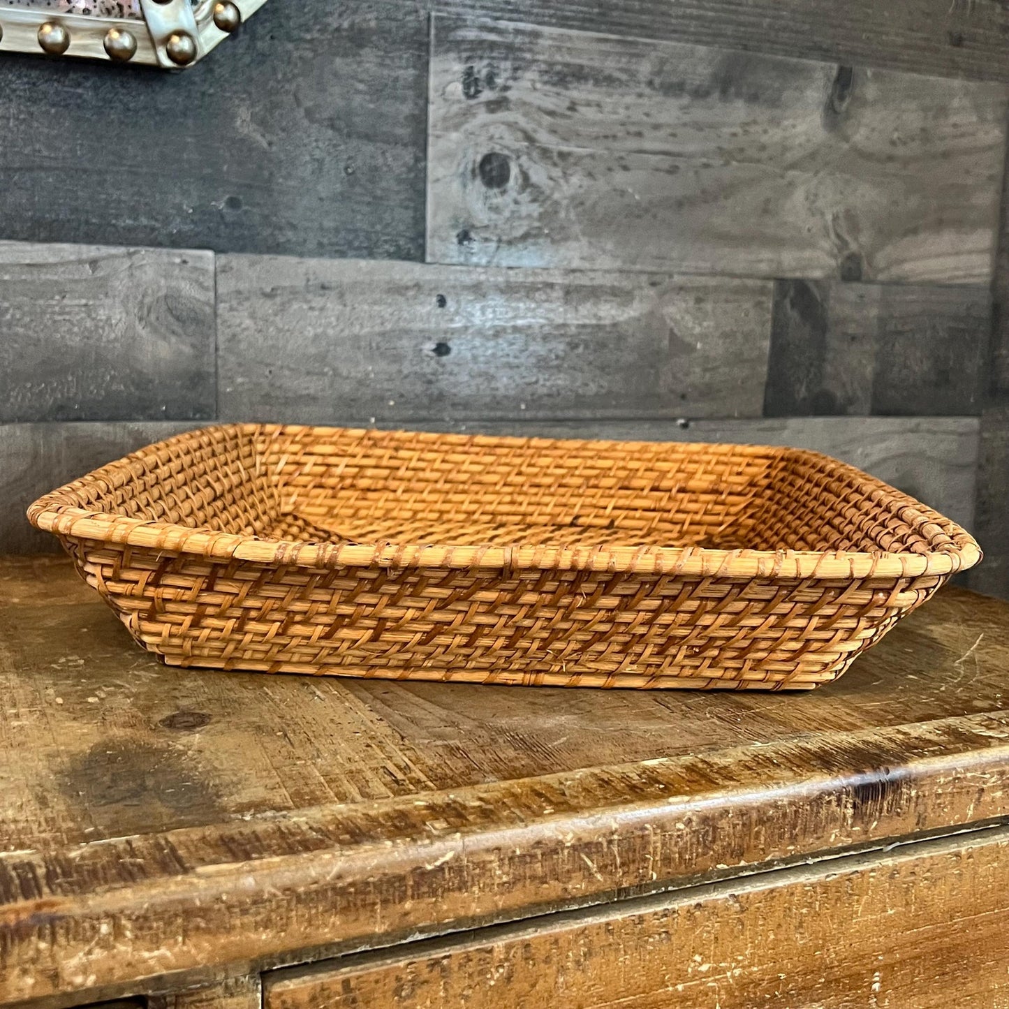 Square Woven Wicker Rattan Shallow Basket