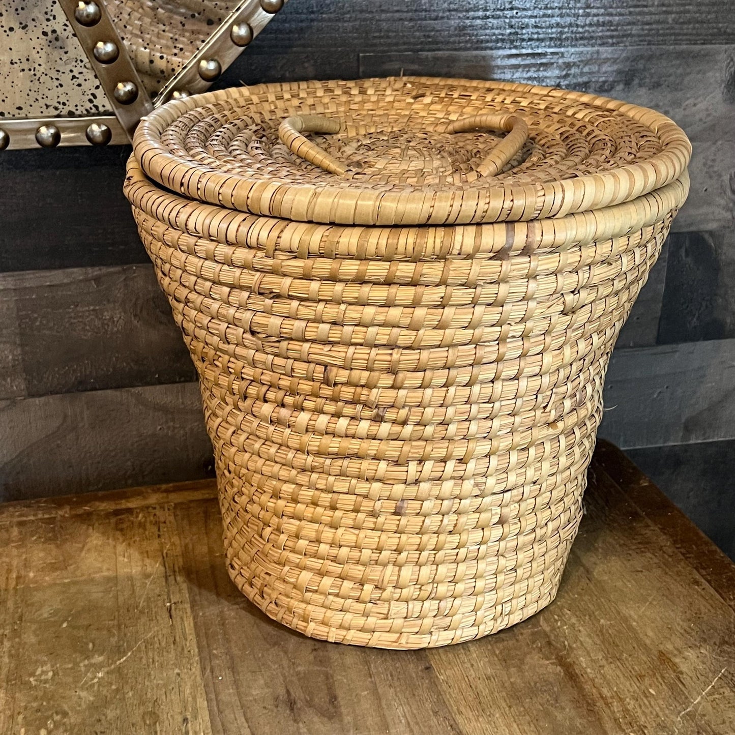 Vintage Woven Seagrass Lidded Basket