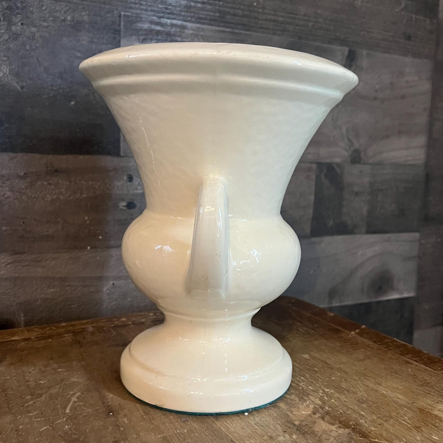 Vintage Creamy White Handled Trophy Urn Pottery Vase