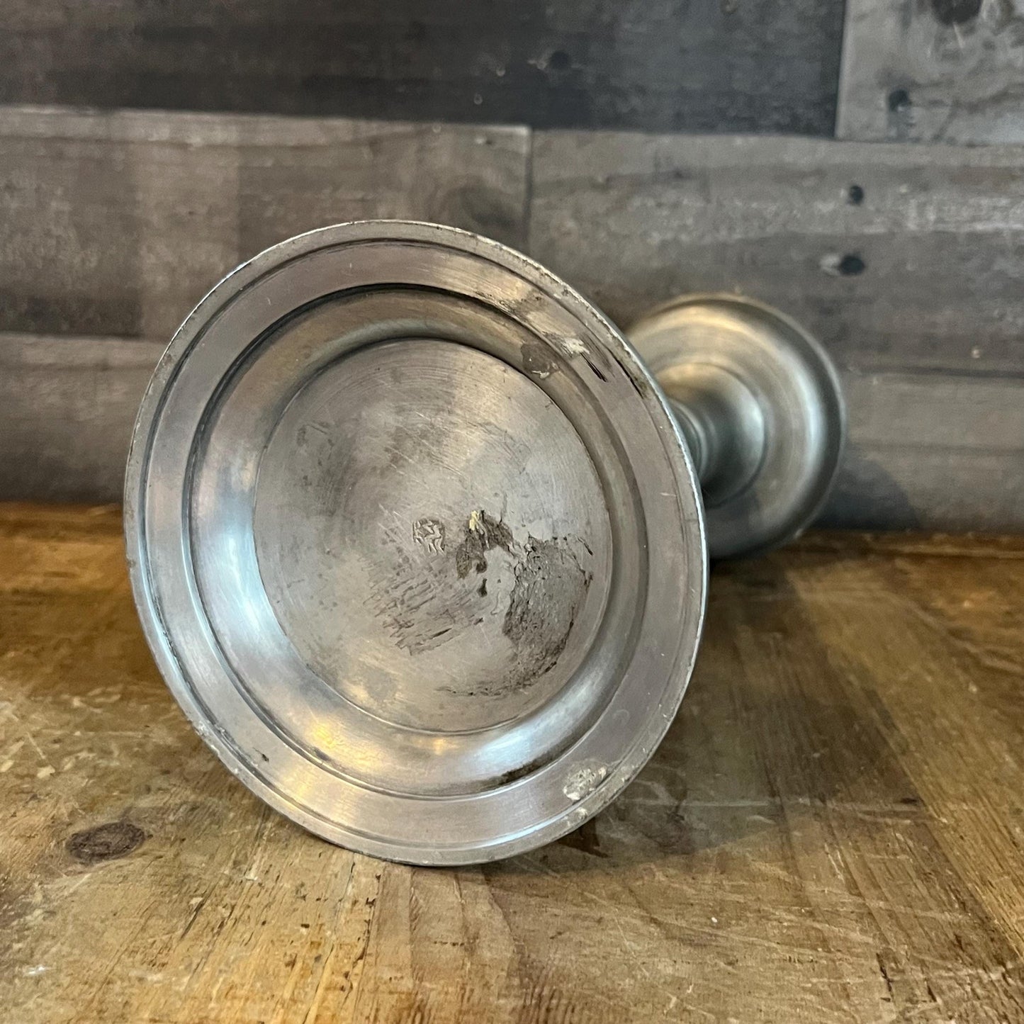 Vintage Tall Pewter Pricket Pillar Candle Holder