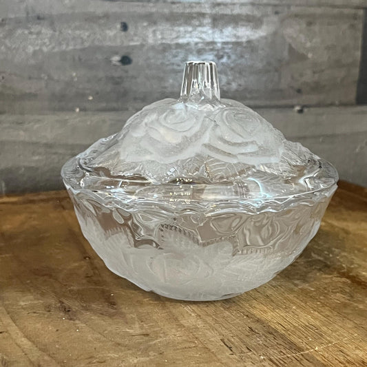 Studio Nova Crystal Winter Rose Frosted Glass Flower Lidded Dish - Candy Dish