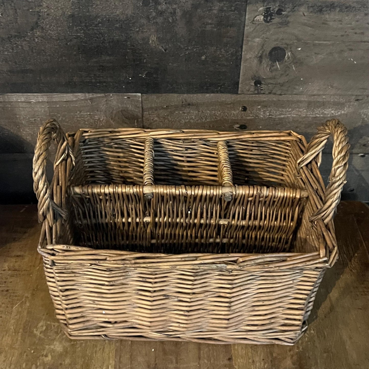 Woven Wicker Double Handle 4 Compartment Basket - Utensil Caddy - Picnic Caddy