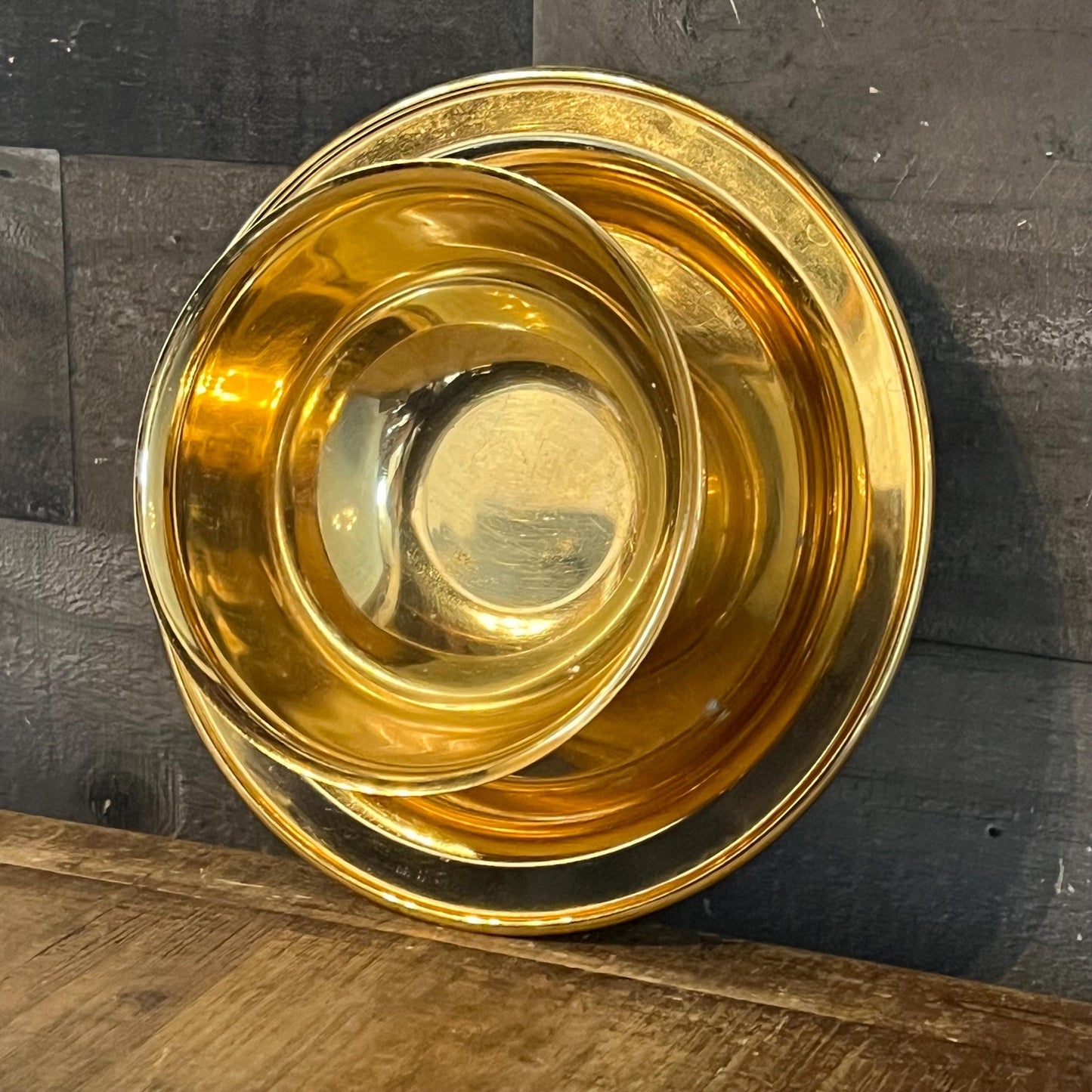 Vintage Tudor Oneida Brass Gold Tone Bowl with Attached Underplate