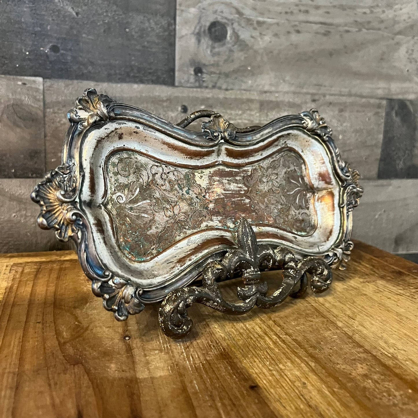 Vintage Petite Silver on Copper Rectangular Trinket Tray - Butter Dish - Jewelry Dish - Sunglasses Tray