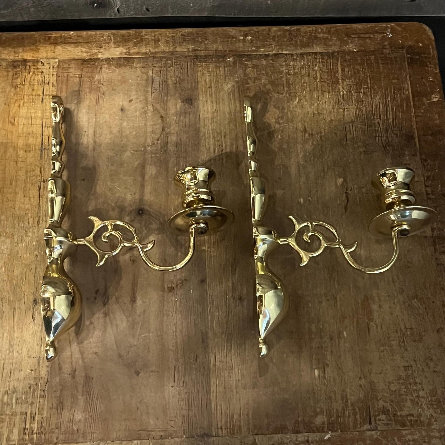 Vintage Pair of Brass Candlestick Holder Wall Sconces