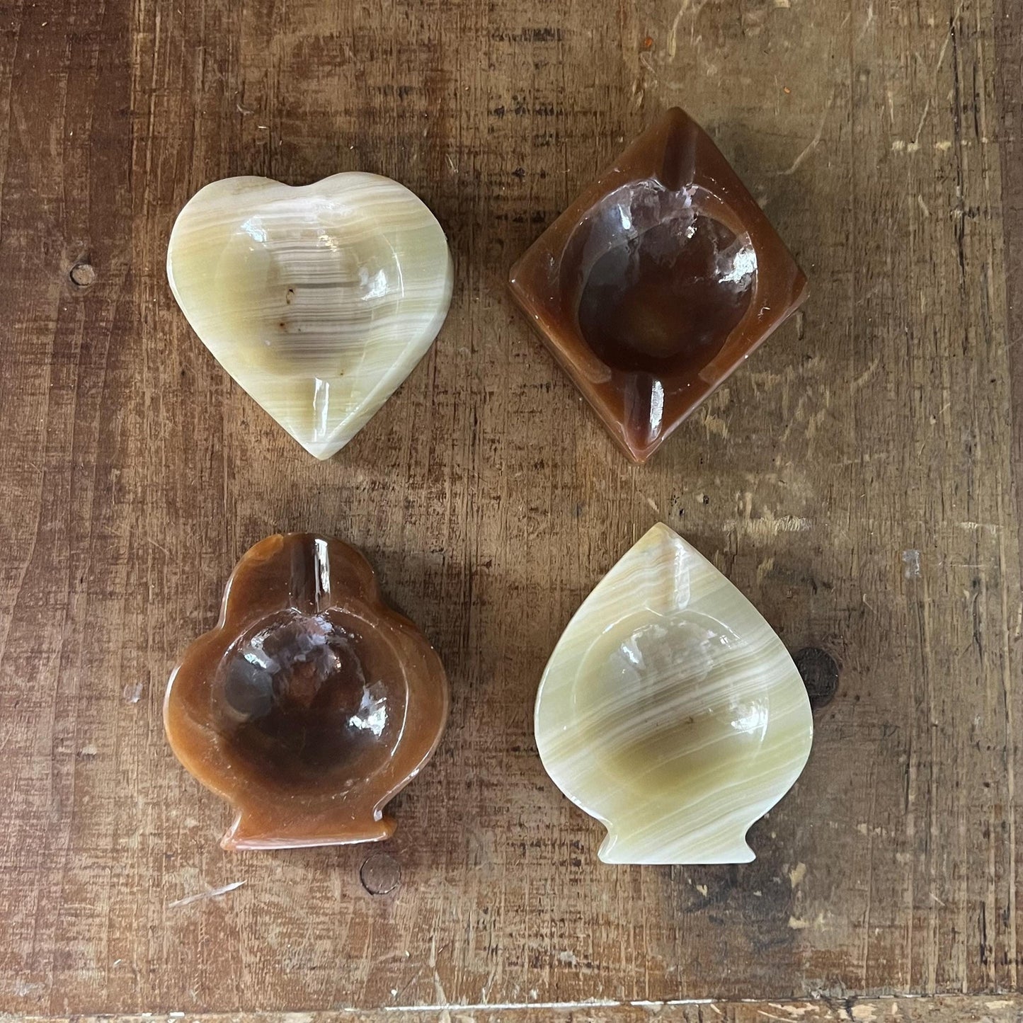 Vintage Onyx Card Suit Ashtray Set - Trinket Dishes - Set of 4