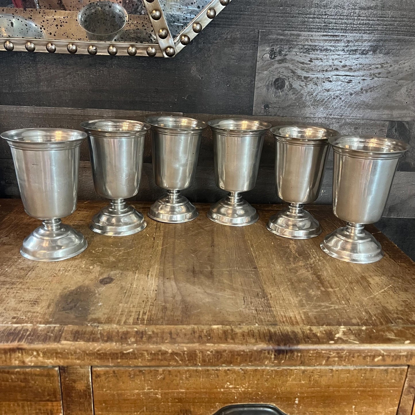 Vintage Pewter Short Stem Goblets - Set of 6