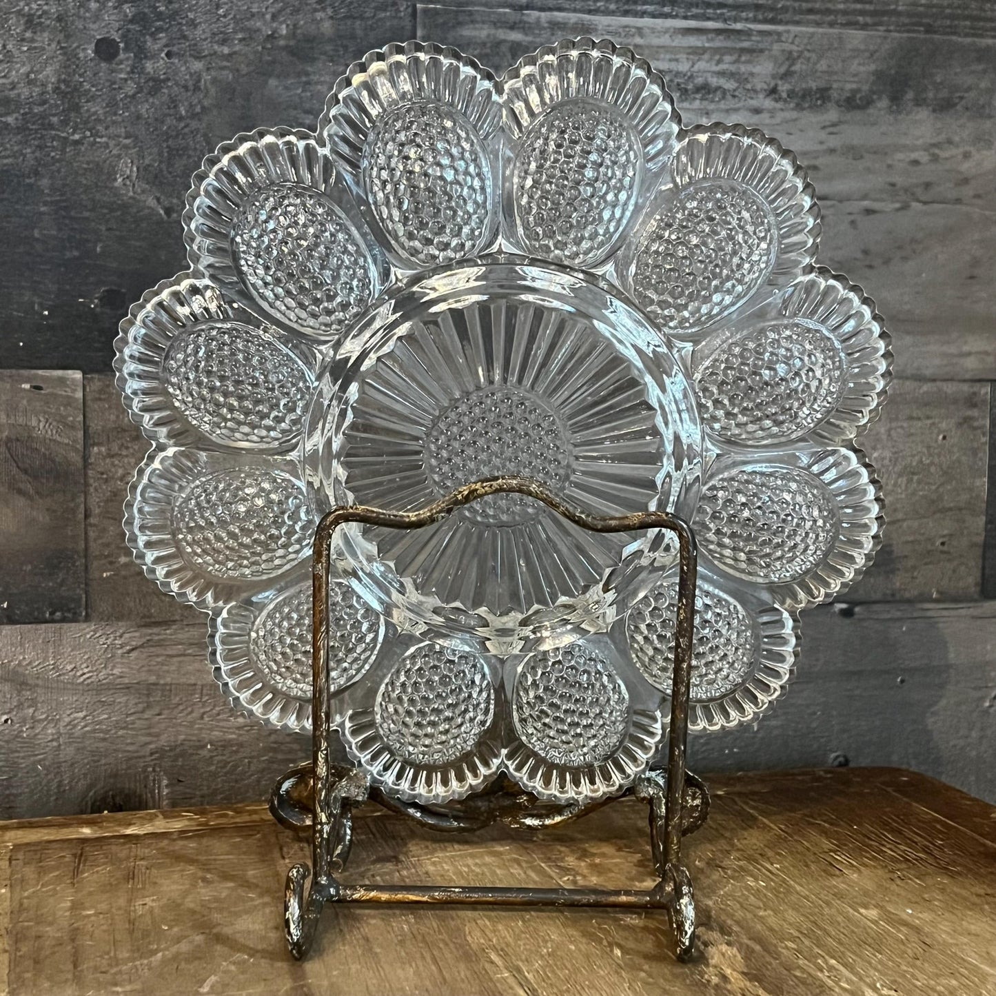 Vintage Clear Glass Egg Serving Dish - Deviled Egg Server - Oyster Plate