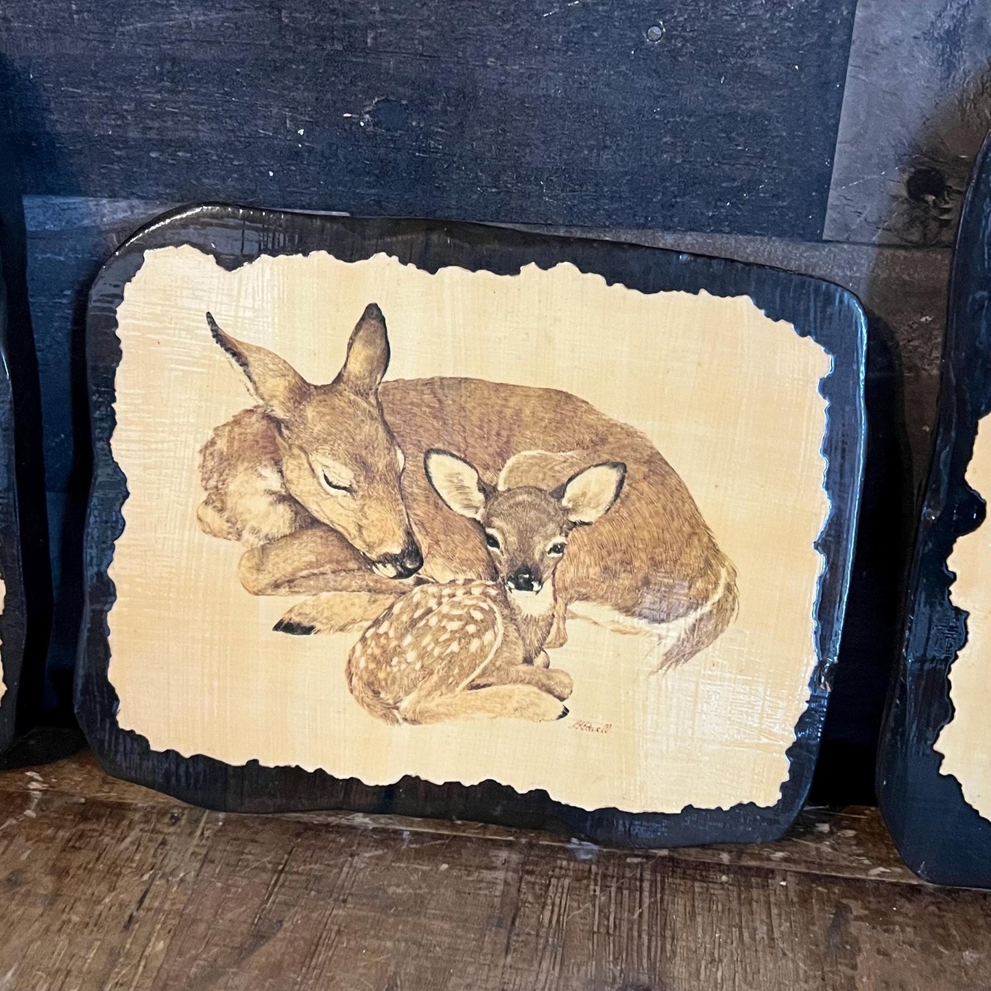 Vintage Linda K Powell Mom and Baby Wildlife Portraits - Set of 3 - Deer, Prairie Dog, Goat