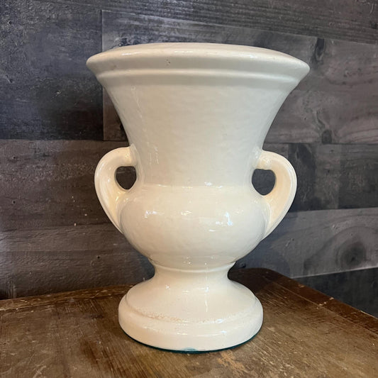 Vintage Creamy White Handled Trophy Urn Pottery Vase