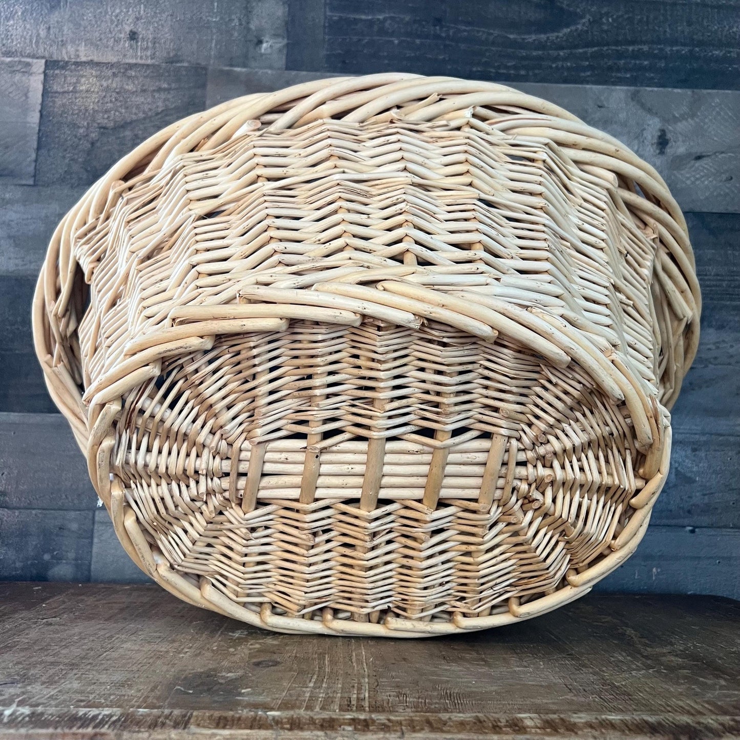 Vintage Woven Wicker Oval Handled Basket - Laundry Basket - Blanket Storage