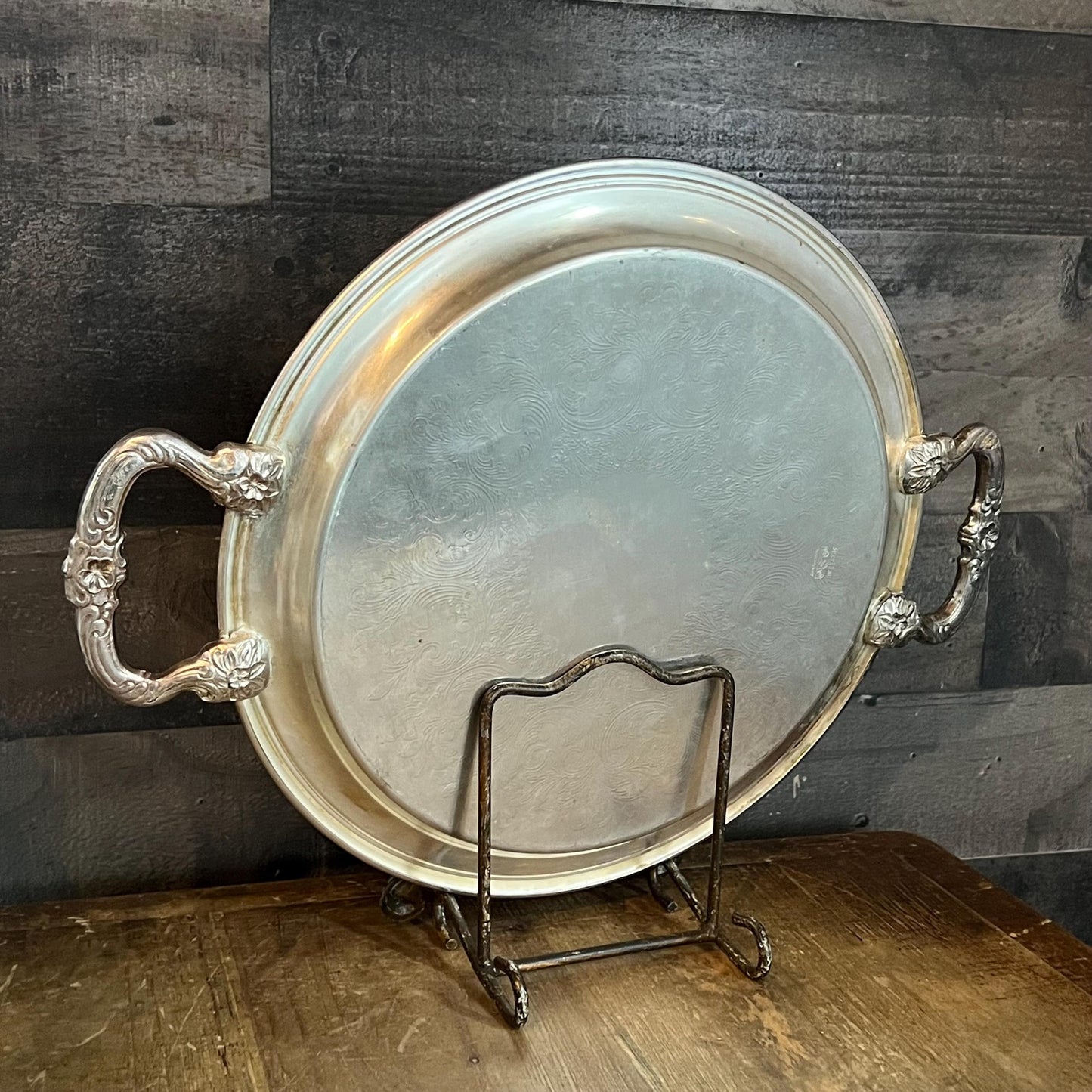 Vintage Sheridan Silverplated Round Handled Tray