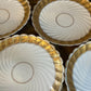 Vintage Scallop Rim White Swirl Coupe Plates with Gold Rim Design - Set of 5