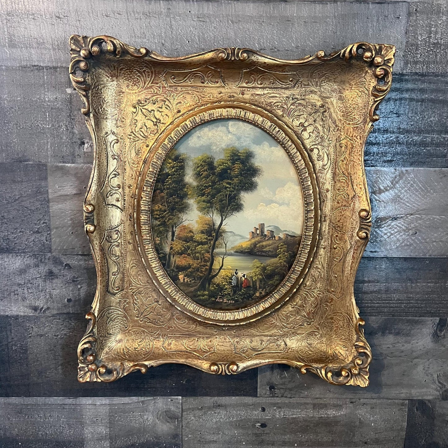 Otto Van Thoren Oil Painting in Gold Gilt Frame with Oval Opening