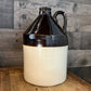 Vintage Dark Brown and Beige Handled Stoneware Whiskey Jug Crock