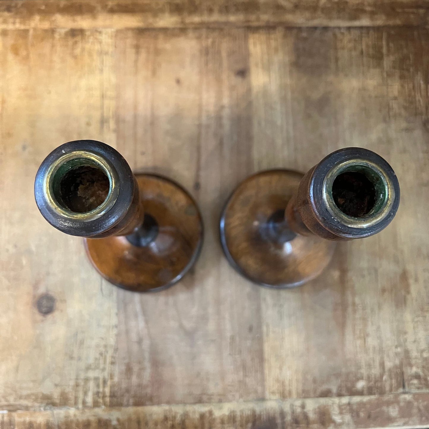 Vintage Pair of Wooden Candlestick Holders